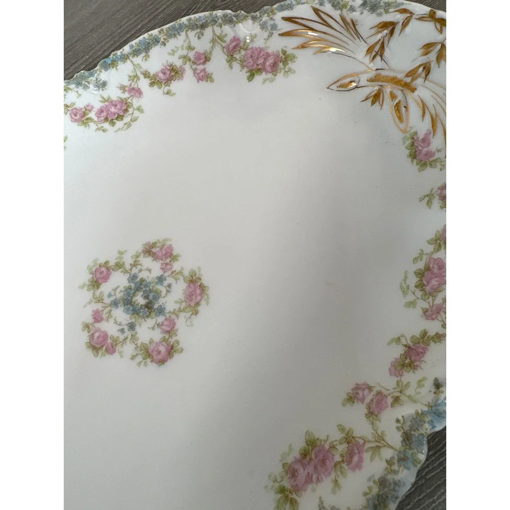 Haviland Limoges France Pink Rose Gold Leaf Oval Serving Platter Gimbel Bros